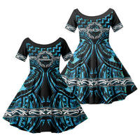 Aotearoa Ngati Kahungunu Personalised Family Matching Puletasi and Hawaiian Shirt Maori Iwi Poutama Puhoro Tattoo LT14 Daughter's Dress Turquoise - Polynesian Pride