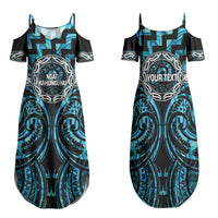 Aotearoa Ngati Kahungunu Personalised Family Matching Summer Maxi Dress and Hawaiian Shirt Maori Iwi Poutama Puhoro Tattoo LT14 Mom's Dress Turquoise - Polynesian Pride