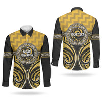 Aotearoa Ngati Whatua Personalised Couples Matching Off Shoulder Maxi Dress and Long Sleeve Button Shirt Maori Iwi Poutama Puhoro Tattoo LT14 - Polynesian Pride
