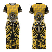 Aotearoa Ngati Whatua Personalised Couples Matching Short Sleeve Bodycon Dress and Hawaiian Shirt Maori Iwi Poutama Puhoro Tattoo LT14 - Polynesian Pride
