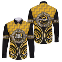 Aotearoa Ngati Whatua Personalised Family Matching Mermaid Dress and Hawaiian Shirt Maori Iwi Poutama Puhoro Tattoo LT14 Dad's Shirt - Long Sleeve Yellow - Polynesian Pride