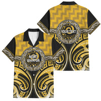 Aotearoa Ngati Whatua Personalised Family Matching Puletasi and Hawaiian Shirt Maori Iwi Poutama Puhoro Tattoo LT14 Dad's Shirt - Short Sleeve Yellow - Polynesian Pride