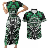 Aotearoa Ngati Maniapoto Personalised Couples Matching Short Sleeve Bodycon Dress and Hawaiian Shirt Maori Iwi Poutama Puhoro Tattoo LT14 Green - Polynesian Pride