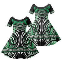Aotearoa Ngati Maniapoto Personalised Family Matching Off Shoulder Maxi Dress and Hawaiian Shirt Maori Iwi Poutama Puhoro Tattoo LT14 Daughter's Dress Green - Polynesian Pride