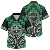 Aotearoa Ngati Maniapoto Personalised Family Matching Off Shoulder Short Dress and Hawaiian Shirt Maori Iwi Poutama Puhoro Tattoo LT14 Son's Shirt Green - Polynesian Pride