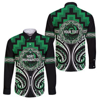 Aotearoa Ngati Maniapoto Personalised Family Matching Tank Maxi Dress and Hawaiian Shirt Maori Iwi Poutama Puhoro Tattoo LT14 Dad's Shirt - Long Sleeve Green - Polynesian Pride