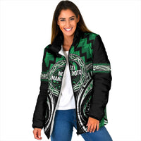 Aotearoa Ngati Maniapoto Personalised Padded Jacket Maori Iwi Poutama Puhoro Tattoo LT14 Women Green - Polynesian Pride