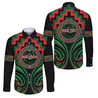 Aotearoa Ngai Tuhoe Personalised Family Matching Long Sleeve Bodycon Dress and Hawaiian Shirt Maori Iwi Poutama Puhoro Tattoo LT14 Dad's Shirt - Long Sleeve Green - Polynesian Pride