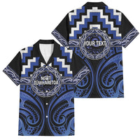 Aotearoa Ngati Tuwharetoa Personalised Family Matching Long Sleeve Bodycon Dress and Hawaiian Shirt Maori Iwi Poutama Puhoro Tattoo LT14 Dad's Shirt - Short Sleeve Blue - Polynesian Pride