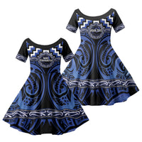 Aotearoa Ngati Tuwharetoa Personalised Family Matching Summer Maxi Dress and Hawaiian Shirt Maori Iwi Poutama Puhoro Tattoo LT14 Daughter's Dress Blue - Polynesian Pride