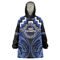 Aotearoa Ngati Tuwharetoa Personalised Wearable Blanket Hoodie Maori Iwi Poutama Puhoro Tattoo LT14 One Size Blue - Polynesian Pride