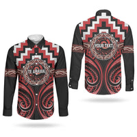 Aotearoa Te Arawa Personalised Couples Matching Off Shoulder Short Dress and Long Sleeve Button Shirt Maori Iwi Poutama Puhoro Tattoo LT14 - Polynesian Pride