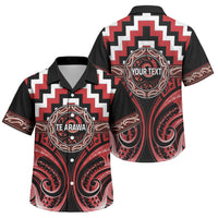 Aotearoa Te Arawa Personalised Family Matching Off The Shoulder Long Sleeve Dress and Hawaiian Shirt Maori Iwi Poutama Puhoro Tattoo LT14 Son's Shirt Red - Polynesian Pride
