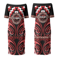 Aotearoa Te Arawa Personalised Family Matching Puletasi and Hawaiian Shirt Maori Iwi Poutama Puhoro Tattoo LT14 Mom's Dress Red - Polynesian Pride