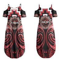Aotearoa Te Arawa Personalised Family Matching Summer Maxi Dress and Hawaiian Shirt Maori Iwi Poutama Puhoro Tattoo LT14 Mom's Dress Red - Polynesian Pride