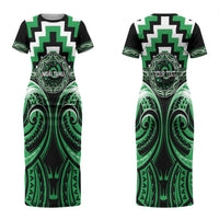 Aotearoa Ngai Tahu Personalised Couples Matching Short Sleeve Bodycon Dress and Long Sleeve Button Shirt Maori Iwi Poutama Puhoro Tattoo LT14 - Polynesian Pride