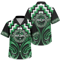 Aotearoa Ngai Tahu Personalised Family Matching Off The Shoulder Long Sleeve Dress and Hawaiian Shirt Maori Iwi Poutama Puhoro Tattoo LT14 Son's Shirt Green - Polynesian Pride