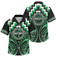 Aotearoa Ngai Tahu Personalised Family Matching Off Shoulder Maxi Dress and Hawaiian Shirt Maori Iwi Poutama Puhoro Tattoo LT14 Son's Shirt Green - Polynesian Pride