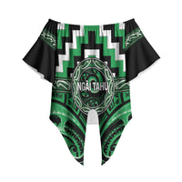 Aotearoa Ngai Tahu Personalised Off Shoulder Wrap Waist Top Maori Iwi Poutama Puhoro Tattoo LT14 Green - Polynesian Pride