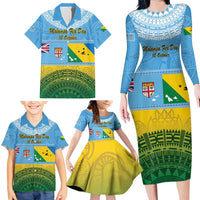 Personalised Malampa Fiji Day Family Matching Long Sleeve Bodycon Dress and Hawaiian Shirt 10 October Fijian Tapa Flag Style LT14 - Polynesian Pride