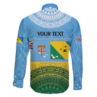 Personalised Malampa Fiji Day Family Matching Long Sleeve Bodycon Dress and Hawaiian Shirt 10 October Fijian Tapa Flag Style LT14 - Polynesian Pride