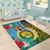 Vanuatu Malampa Fiji Day Area Rug Happy 10 October With Maps Tropical Flowers