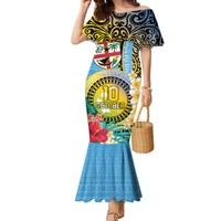 Vanuatu Malampa Fiji Day Family Matching Mermaid Dress and Hawaiian Shirt Happy 10 October With Maps Tropical Flowers
