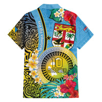 Vanuatu Malampa Fiji Day Family Matching Tank Maxi Dress and Hawaiian Shirt Happy 10 October With Maps Tropical Flowers