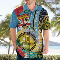 Vanuatu Malampa Fiji Day Hawaiian Shirt Happy 10 October With Maps Tropical Flowers