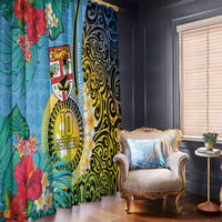 Vanuatu Malampa Fiji Day Window Curtain Happy 10 October With Maps Tropical Flowers LT14 - Polynesian Pride