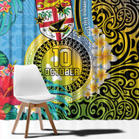 Vanuatu Malampa Fiji Day Window Curtain Happy 10 October With Maps Tropical Flowers LT14 - Polynesian Pride