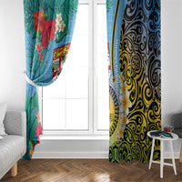 Vanuatu Malampa Fiji Day Window Curtain Happy 10 October With Maps Tropical Flowers LT14 - Polynesian Pride