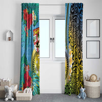Vanuatu Malampa Fiji Day Window Curtain Happy 10 October With Maps Tropical Flowers LT14 - Polynesian Pride