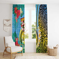 Vanuatu Malampa Fiji Day Window Curtain Happy 10 October With Maps Tropical Flowers LT14 - Polynesian Pride