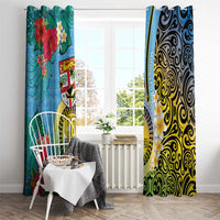 Vanuatu Malampa Fiji Day Window Curtain Happy 10 October With Maps Tropical Flowers LT14 - Polynesian Pride