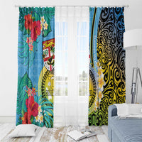 Vanuatu Malampa Fiji Day Window Curtain Happy 10 October With Maps Tropical Flowers LT14 - Polynesian Pride