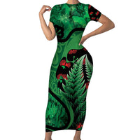 New Zealand Gecko Christmas Family Matching Short Sleeve Bodycon Dress and Hawaiian Shirt Meri Kirihimete Paua Shell Mix Pohutukawa