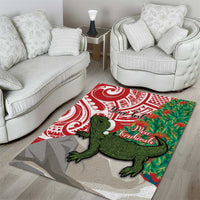 Personalised New Zealand Tuatara Christmas Area Rug Meri Kirihimete Aotearoa Maori Mix Pohutukawa