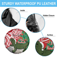 Personalised New Zealand Tuatara Christmas Spare Tire Cover Meri Kirihimete Aotearoa Maori Mix Pohutukawa