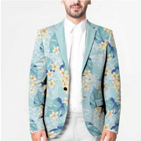 Pastel Cyan Tropical Hawaii Blazer Seamless Monstera Plumeria Hawaiian Pattern - Polynesian Pride