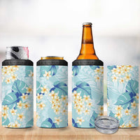 Pastel Cyan Tropical Hawaii 4 in 1 Can Cooler Tumbler Seamless Monstera Plumeria Hawaiian Pattern LT14 - Polynesian Pride