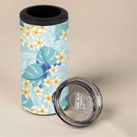 Pastel Cyan Tropical Hawaii 4 in 1 Can Cooler Tumbler Seamless Monstera Plumeria Hawaiian Pattern LT14 - Polynesian Pride
