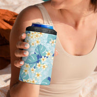 Pastel Cyan Tropical Hawaii 4 in 1 Can Cooler Tumbler Seamless Monstera Plumeria Hawaiian Pattern LT14 - Polynesian Pride