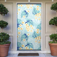 Pastel Cyan Tropical Hawaii Door Cover Seamless Monstera Plumeria Hawaiian Pattern LT14 Pastel Cyan - Polynesian Pride