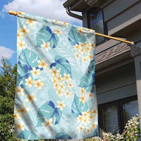 Pastel Cyan Tropical Hawaii Garden Flag Seamless Monstera Plumeria Hawaiian Pattern - Polynesian Pride