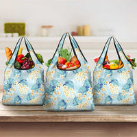 Pastel Cyan Tropical Hawaii Grocery Bag Seamless Monstera Plumeria Hawaiian Pattern LT14 3-pack One Size Pastel Cyan - Polynesian Pride