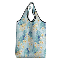 Pastel Cyan Tropical Hawaii Grocery Bag Seamless Monstera Plumeria Hawaiian Pattern LT14 - Polynesian Pride