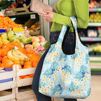 Pastel Cyan Tropical Hawaii Grocery Bag Seamless Monstera Plumeria Hawaiian Pattern LT14 - Polynesian Pride