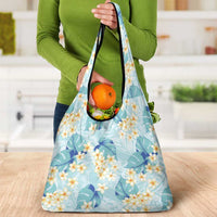 Pastel Cyan Tropical Hawaii Grocery Bag Seamless Monstera Plumeria Hawaiian Pattern LT14 - Polynesian Pride