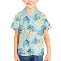 Pastel Cyan Tropical Hawaii Kid Hawaiian Shirt Seamless Monstera Plumeria Hawaiian Pattern LT14 Kid Pastel Cyan - Polynesian Pride
